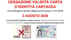 Le Carte d'identità cartacee valide solo fino al 03 agosto 2026